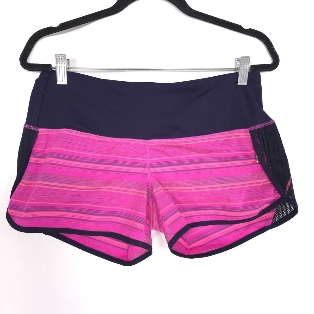 LULULEMON Women's Speed Short 6 Pink Striped Athletic Running Shorts Activewear